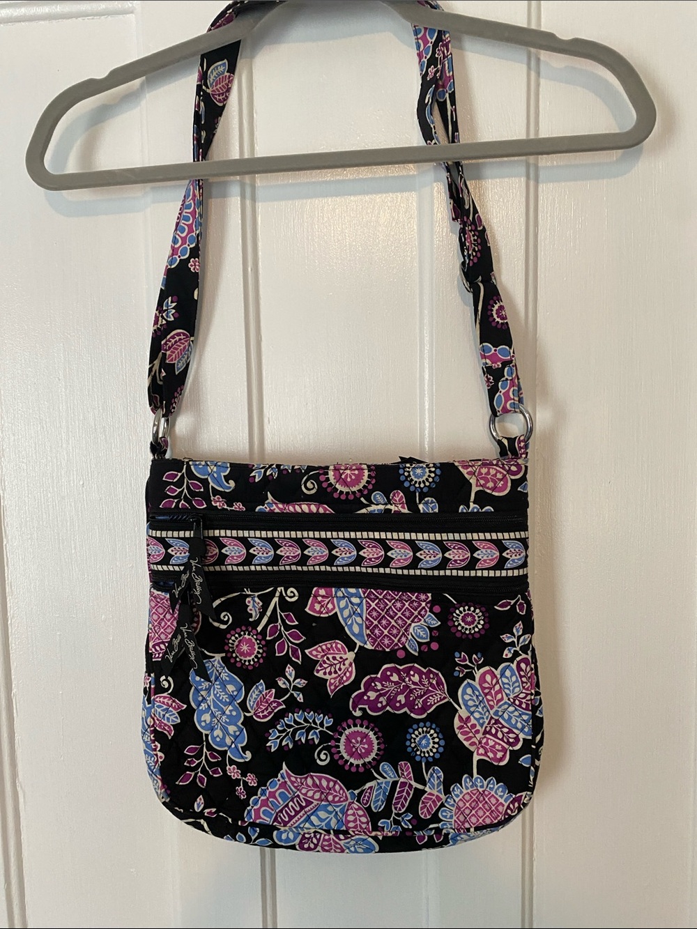Vera Bradley Floral Crossbody Bag in Black, Purple & Blue